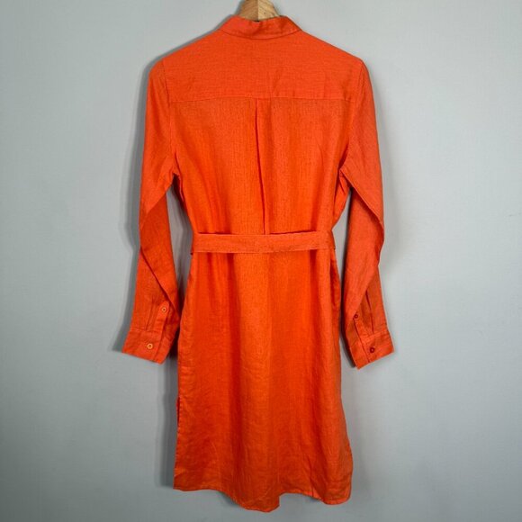 NWOT 100% Linen Button Up Shirt Dress Free Line Athens Women's Small Orange Chic - Picture 9 of 13